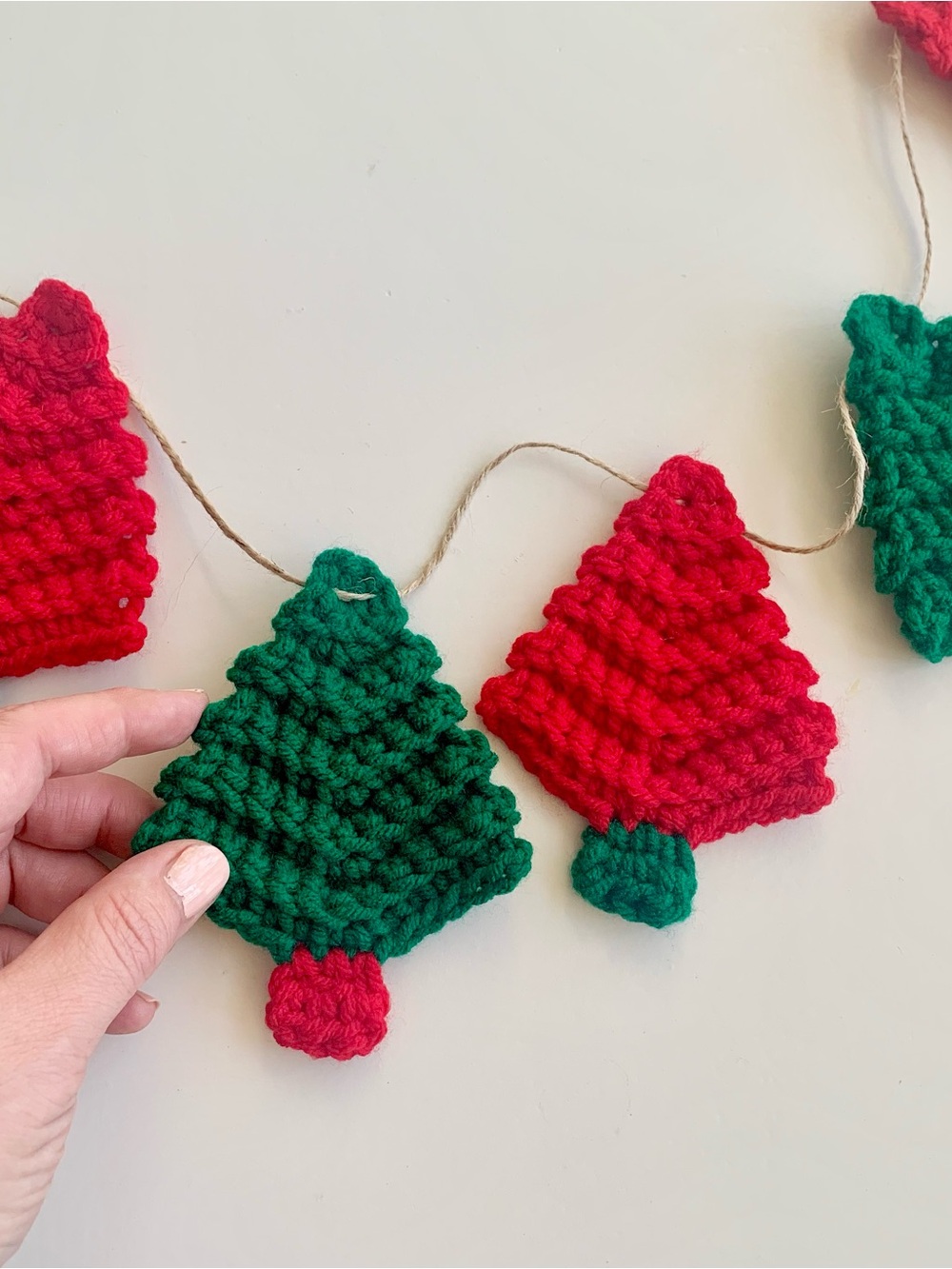Handmade Crochet Christmas Tree Garland NWT | Green Red whimsical Holiday Decor